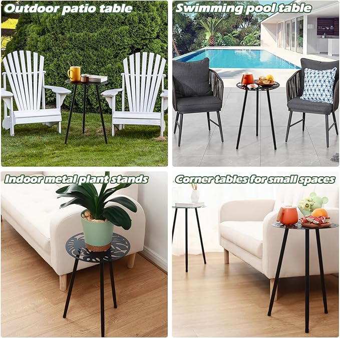 Metal Outdoor Side Tables Set of Two Small Outside Round End Table - Image 6