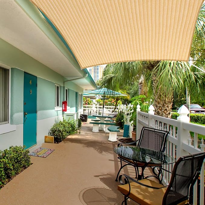 Eden's Decor Straight Flat-Edged Sun Shade Sail Rectangular 7' x 10' Beige - Image 7