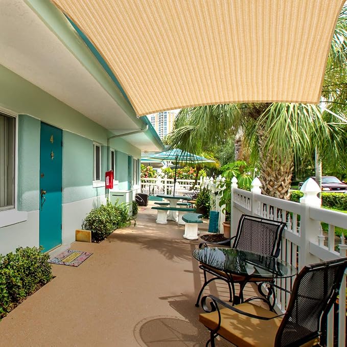 Eden's Decor Straight Flat-Edged Sun Shade Sail Rectangular 10' x 13' Beige - Image 7