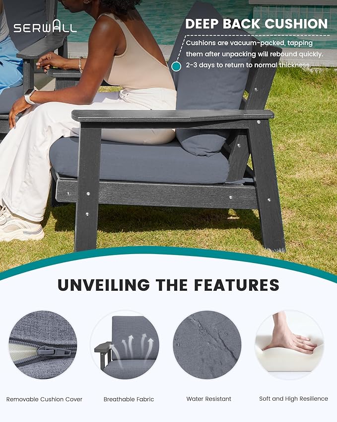 SERWALL HDPE Patio Furniture Set, 5 Piece All Weather Wood-Like Sectional - Image 3