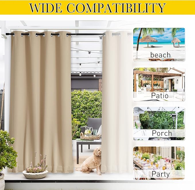 NICETOWN 2 Panels Biscotti Beige Privacy Outdoor Curtains - Image 5