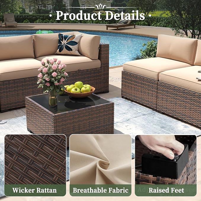 Aoxun 14 Piece Patio Furniture Set Wicker Rattan Patio Conversation Set Outdoor - Image 4