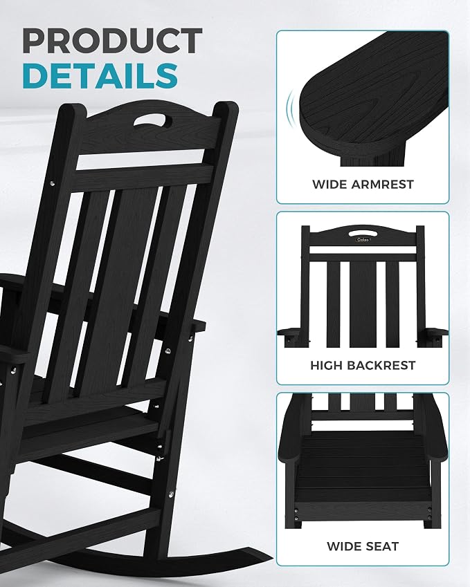 Ciokea Oversized Outdoor Rocking Chair, 380lbs Heavy-Duty Large Patio Rocker - Image 7
