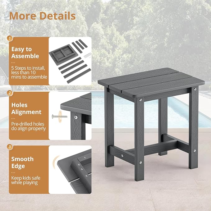 LUE BONA Outdoor Side Table Set of 2, HDPS Small Outdoor Table, Adirondack Side - Image 7