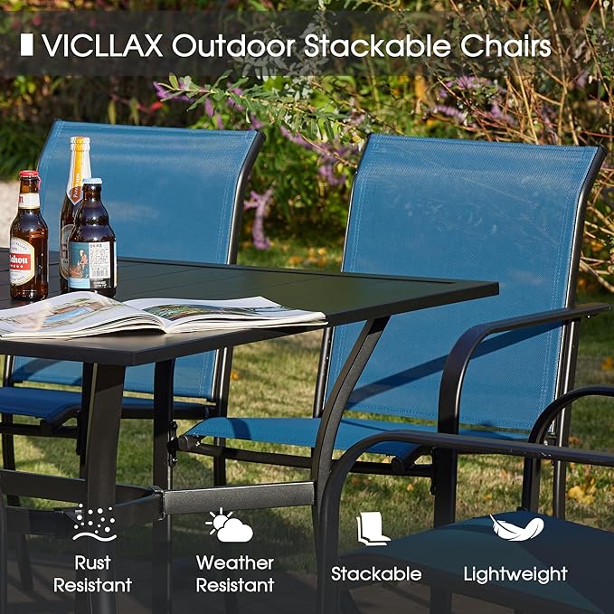 VICLLAX Patio Table and Chair Set of 6, All Weather Metal Round Outdoor Dining - Image 5