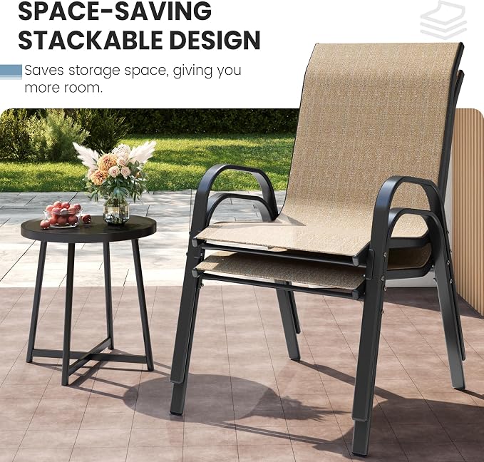 Patio Dining Chair Set of 6, Outdoor Stackable Dining Chairs High Back - Image 6