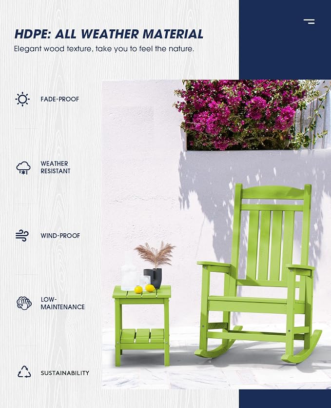KINGYES Outdoor Rocking Chair Set of 2, High Density Polyethylene Patio Rocking - Image 7