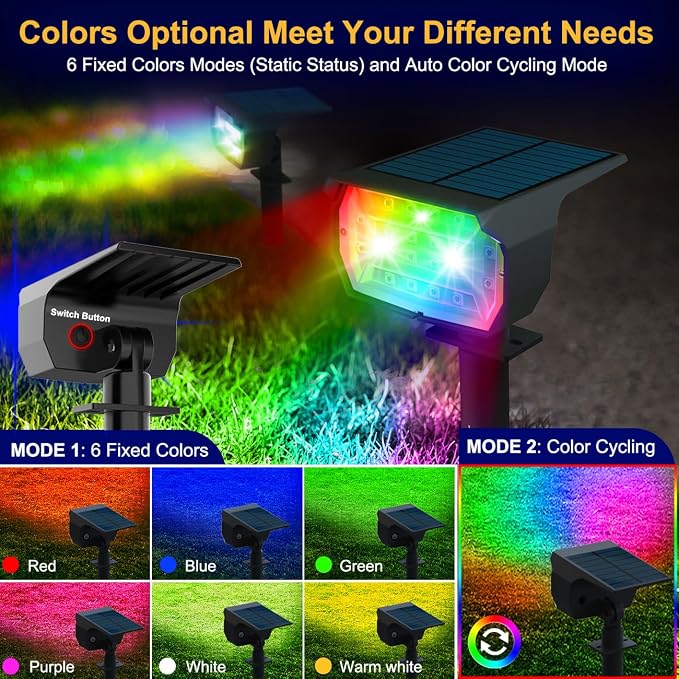 nipify 10 Pack Solar Spot Lights Outdoor Color Changing, 7 Modes Halloween RGB - Image 2