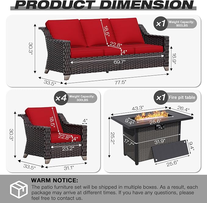Joyside Wicker Patio Furniture Sets, 6 Pieces Upgraded Large Size Outdoor - Image 2
