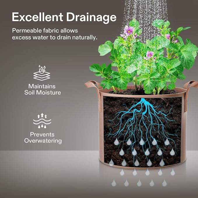VIVOSUN 5-Pack 1 Gallons Grow Bags Heavy Duty Thickened Nonwoven Fabric Pots - Image 5