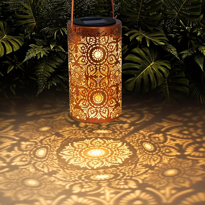 Solar Lanterns Outdoor Hanging Lantern Lights, Sunflower Metal Decor by DIBIEECN