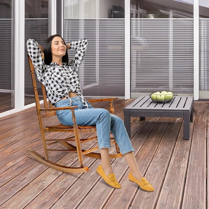 VINGLI Wooden Rocking Chair, Outdoor Chair - Image 2