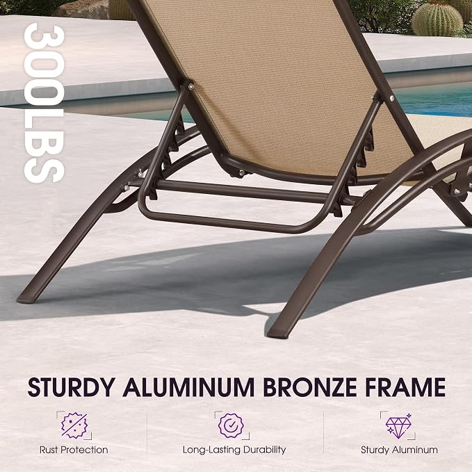 PURPLE LEAF Outdoor Chaise Lounge Chair Set of 3 Patio Pool Lounger Bronze - Image 6