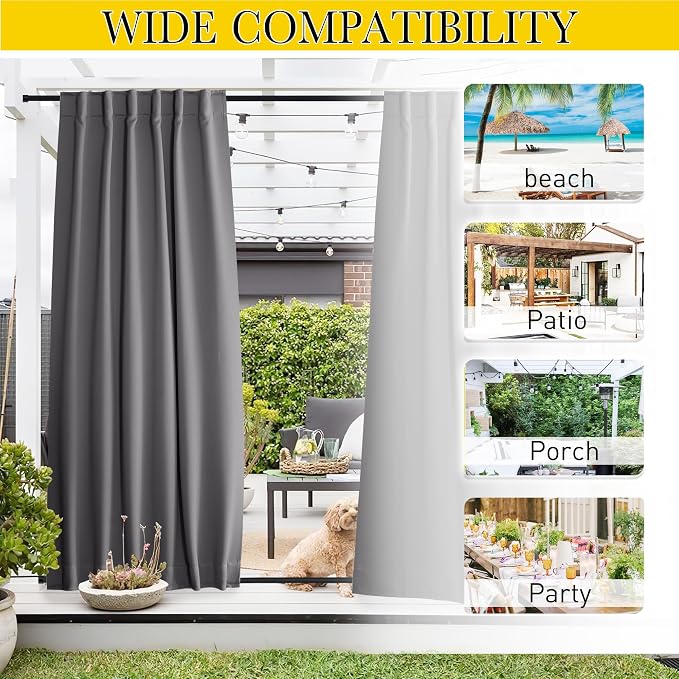 NICETOWN 2 Panels Outdoor Curtains Waterproof Pocket & Back Tab on Top & Bottom - Image 8