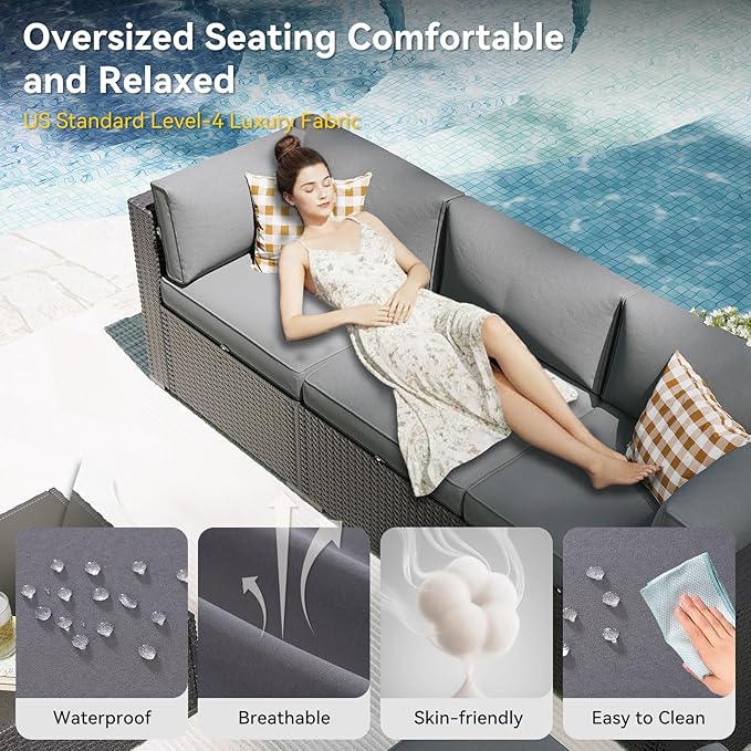 Aoxun Patio Furniture Set, 7 Piece Outdoor Sectional Sofas - Image 2