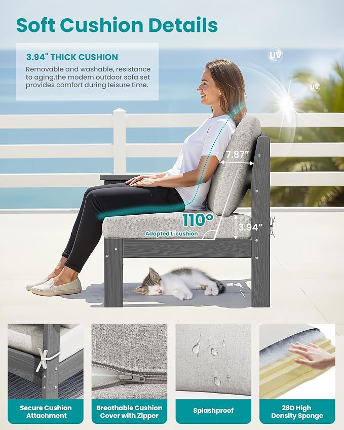 SERWALL 2 Pieces Patio Sofas, HDPE Outdoor Conversation Set - Image 5