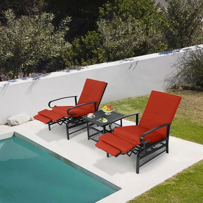 Oakcloud Adjustable Outdoor Lounge Chair Metal Patio Relaxing Recliner Chair Set - Image 6