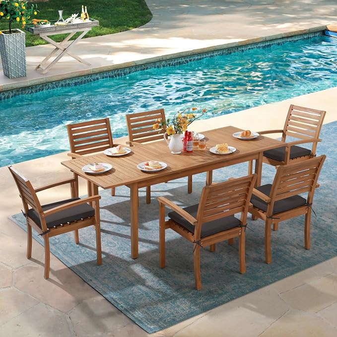 OC Orange-Casual Stackable Patio Dining Chairs Set of 2, Outdoor Acacia Wooden - Image 4