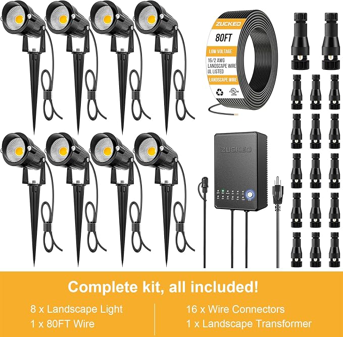 ZUCKEO All-in-One Landscape Lighting Kit, 5W LED Low Voltage Landscape Lights - Image 5