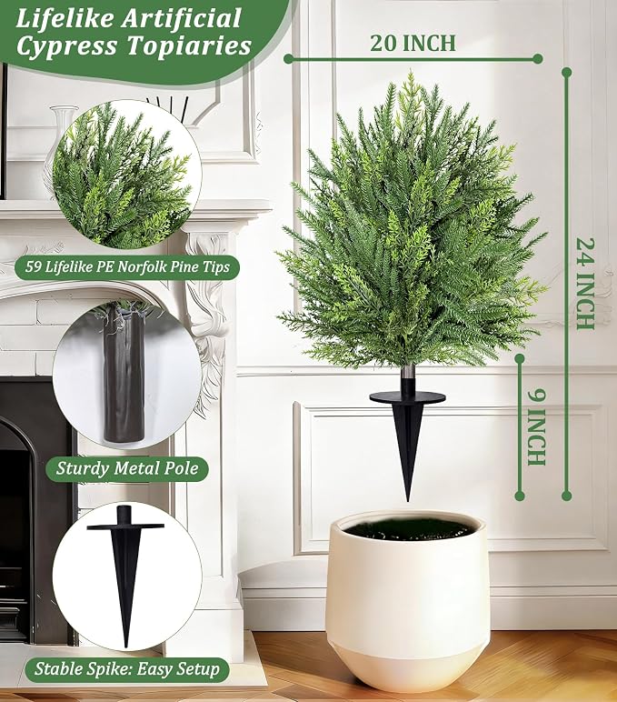 2 Pack Artificial Cypress Topiary Ball Trees - Image 3