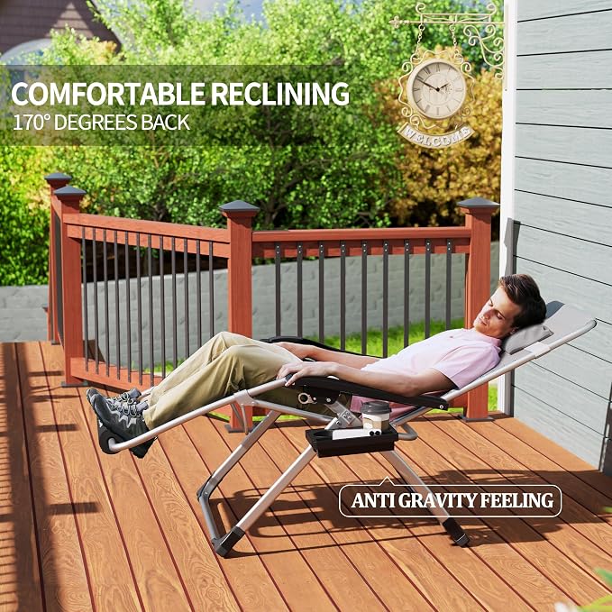 UDPATIO Oversized Zero Gravity Chair, 33In XXL Patio Reclining Chair - Image 7