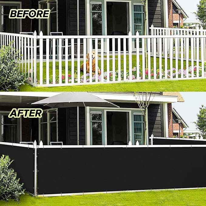 LOVE STORY 3.3'x19.7' Black Balcony Screen Privacy Fence Cover UV Protection - Image 3