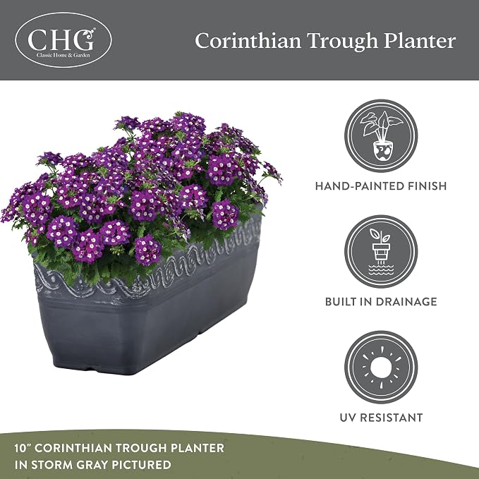 Classic Home and Garden Corinthian Trough Planter, Slate Blue - Image 4