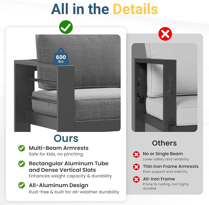Wisteria Lane Aluminum Patio Furniture Set, 4 Piece Metal Outdoor Sofa Set - Image 7