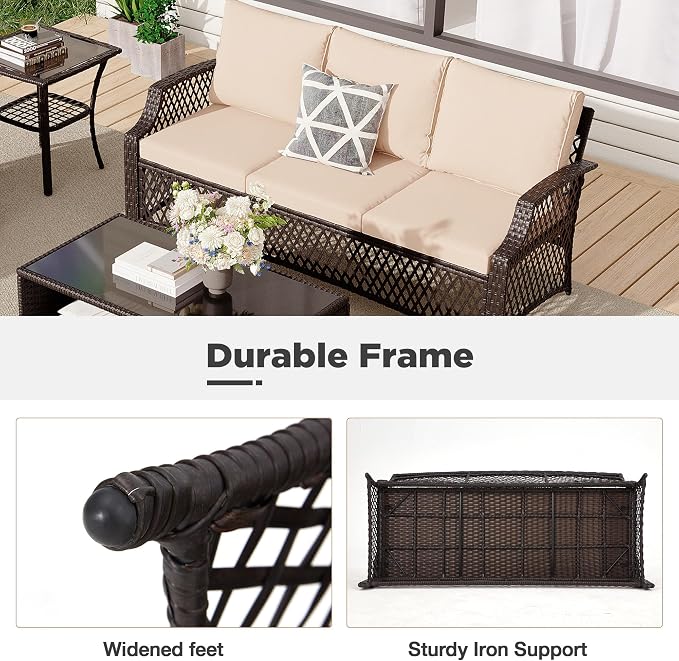 HOMREST 6 Piece Patio Furniture Set, Wicker Outdoor Conversation Sofa Set - Image 6