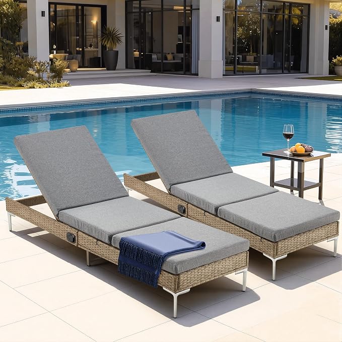 HOMREST Outdoor Chaise Lounge Chair Set of 4, Patio Wicker Lounge Chairs - Image 7