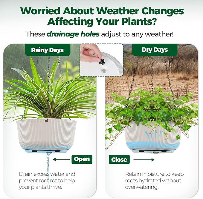 T4U 10 Inch Hanging Planters for Indoor Plants, 2 Pack White Self Watering - Image 5
