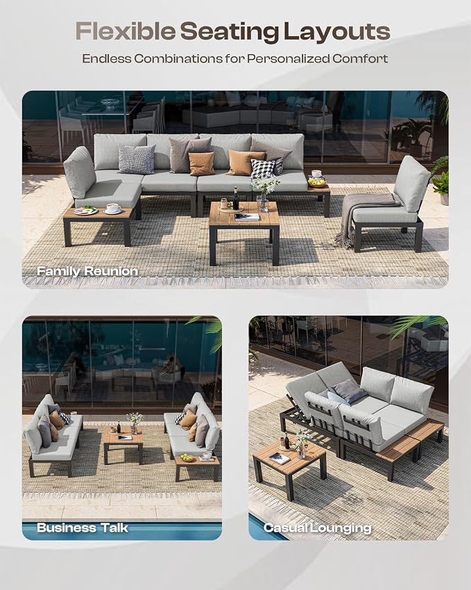 Aluminum Outdoor Patio Sofa Set, 2 Seats Modular Sectional Sofa - Image 3