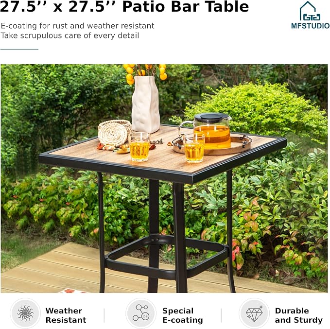 MFSTUDIO 3 Piece Outdoor Swivel Bar Set, Outdoor Bar Table and Chairs Set - Image 6