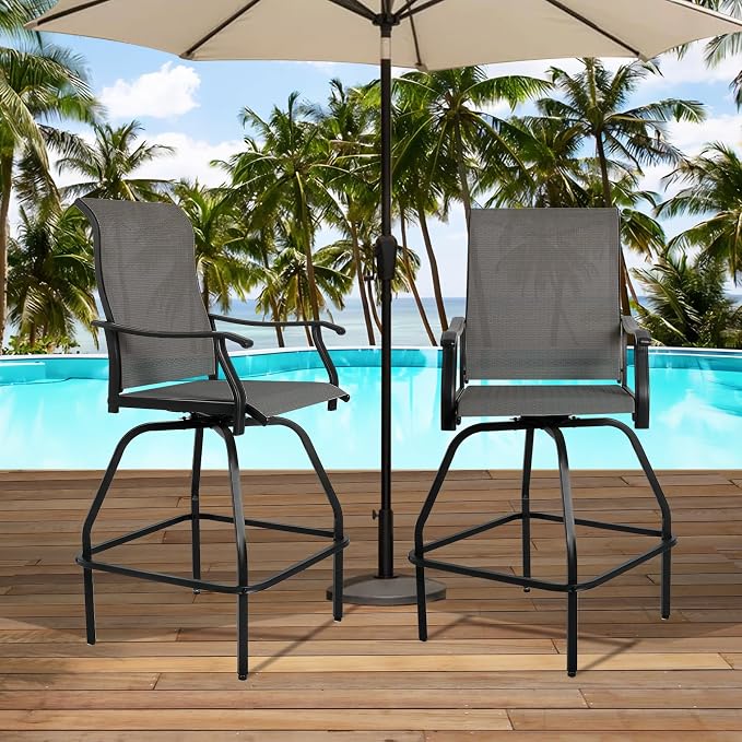 LEVELEVE Patio Bar Set 2pcs Swivel Bar Stools Outdoor Bistro Textilene - Image 7