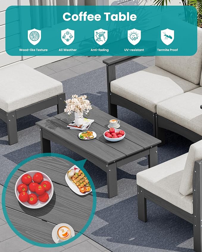 SERWALL 2 Pieces Patio Sofas, HDPE Outdoor Conversation Set - Image 7