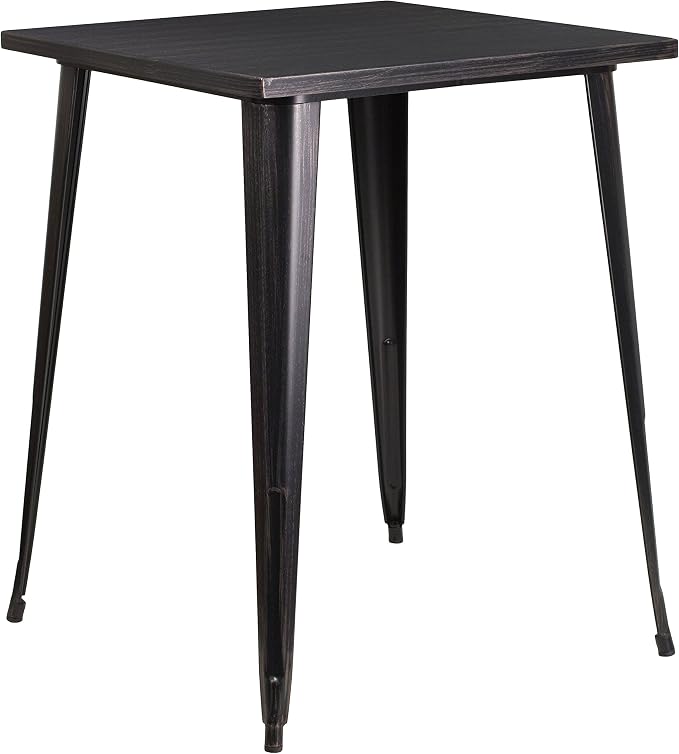 EMMA + OLIVER Commercial Grade 31.5" Square Black-Gold Metal Indoor-Outdoor Bar - Image 3