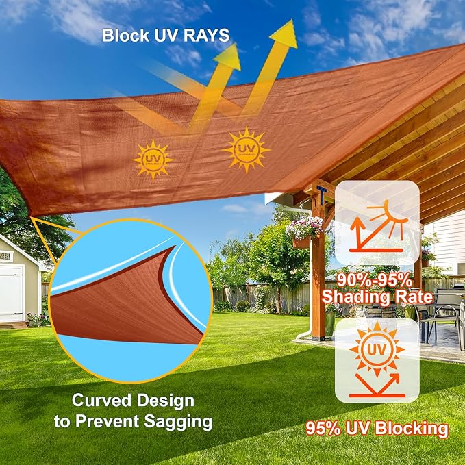 SUNLAX Sun Shade Sail 6' x 12' Terra Red Rectangle Canopy Sail Shade Cover UV - Image 4