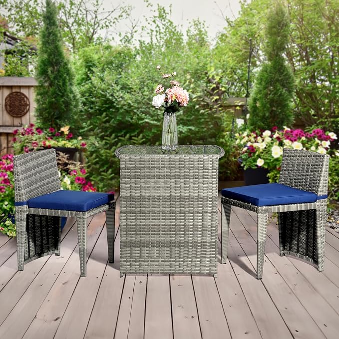 Bonnlo 3 PCS Wicker Outdoor Patio Bistro Set, Patio Furniture Set - Image 7