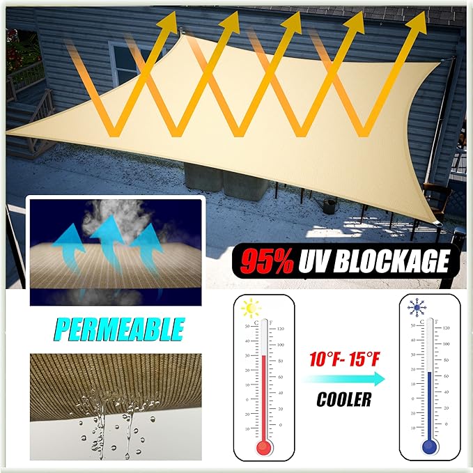 Amgo Custom Size 9' x 12' x 15' Sand Beige Right Triangle Sun Shade Sail UPF50+ - Image 5