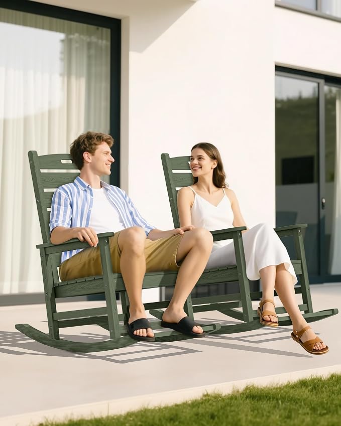SERWALL Outdoor Rocking Chair Set of 4, Oversized HDPE Patio Rocking Chair - Image 8