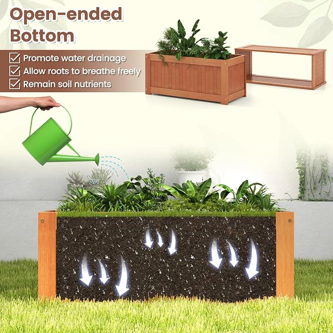 Giantex 2-in-1 Outdoor Bench, Wood Raised Garden Bed - Image 7