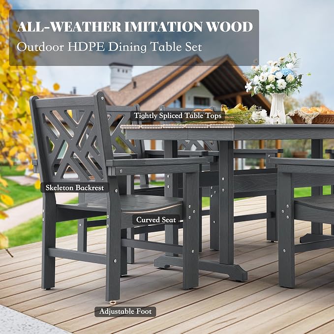HDPE Outdoor Dining Set, 10-Piece Outdoor Table and Chairs Include 8 Dining - Image 2
