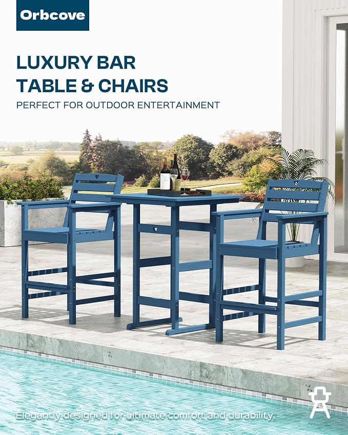Patio Bar Table, Adirondack Chairs and Table 2 Pieces Set, Bar Height Chairs - Image 5