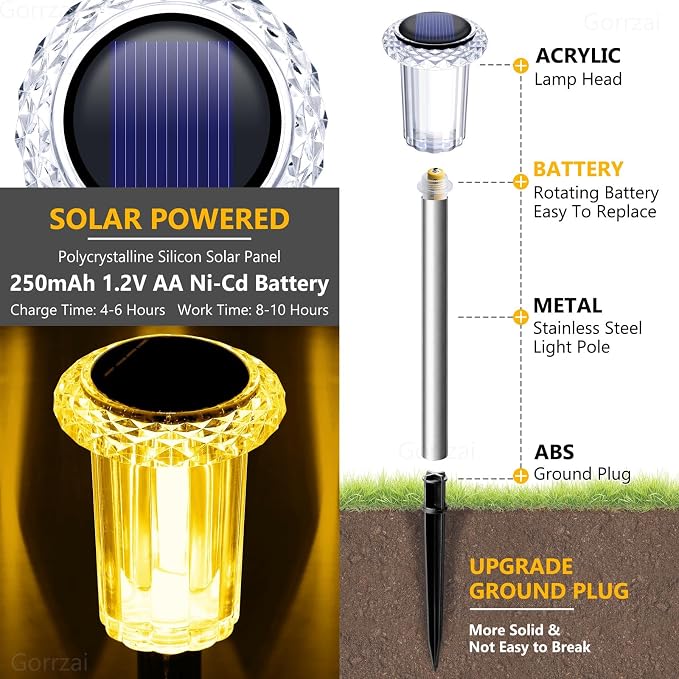 Solar Lights Outdoor 10 Pack Solar Pathway Lights Outdoor LED Waterproof - Image 2