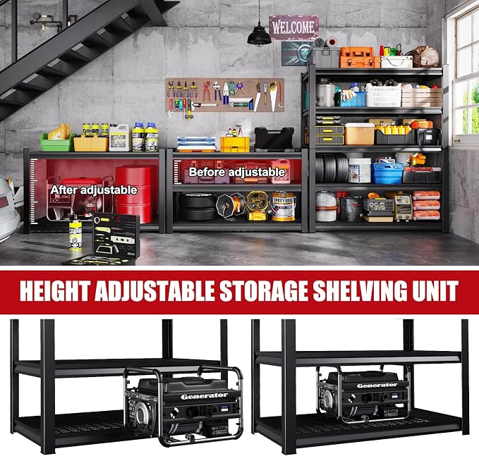Set of 3 Garage Shelving-3000 lbs 5 Tier Storage Shelves, Adjustable Heavy Duty - Image 5