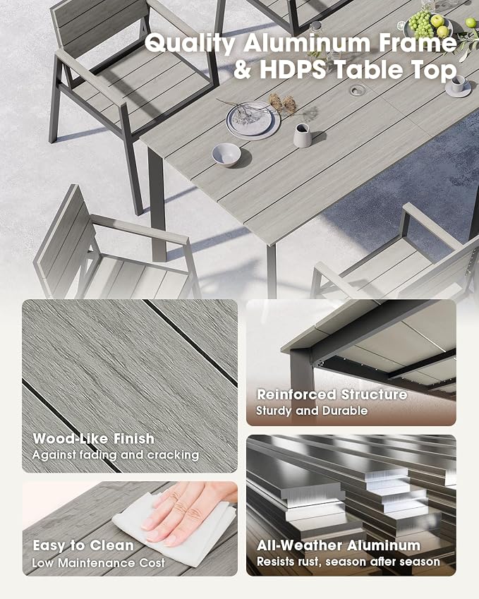 Outdoor Patio Dining Set for 4，Aluminum & HDPS Patio Table and Chairs Set - Image 5