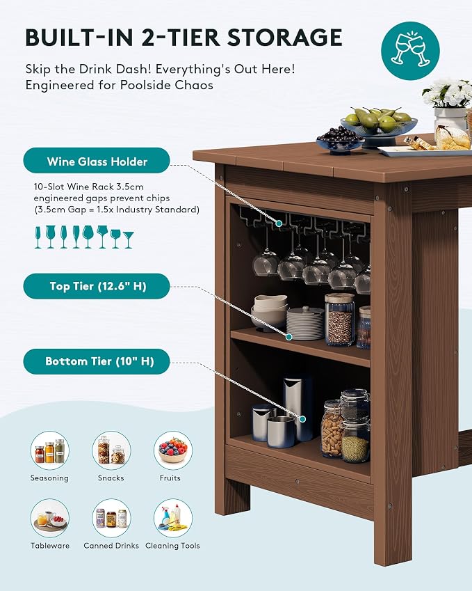 SERWALL 3-Piece Outdoor Counter Height Bar Set, HDPE Patio Bar Table - Image 5