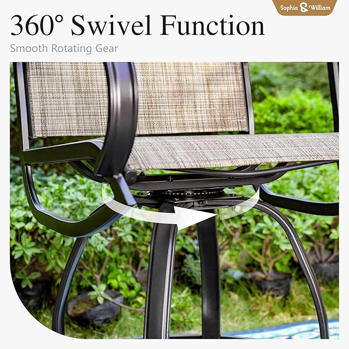 Sophia and William Patio Bar Stools Counter Height, Swivel Bar Chairs, Supports - Image 2