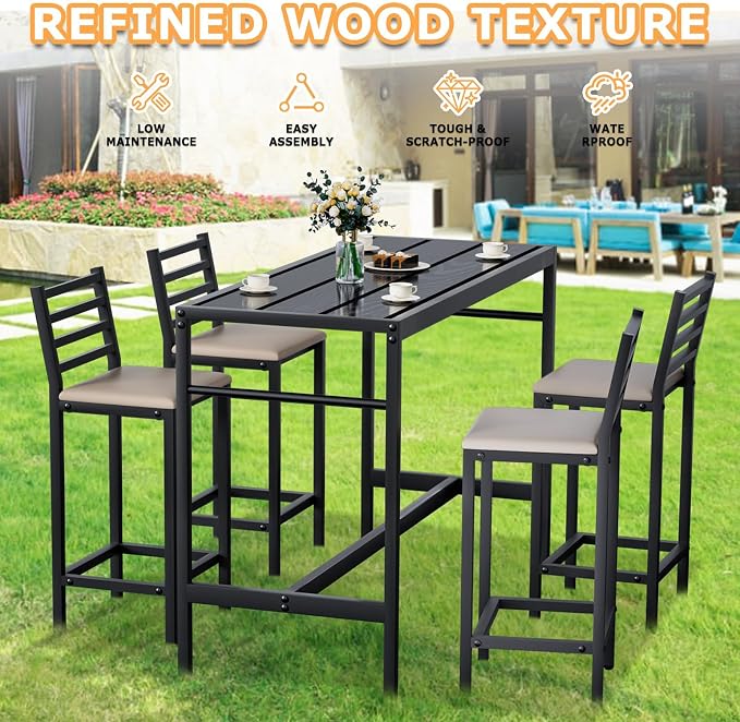 5 Piece Outdoor Patio Bar Set, 4 Cushioned 41" Bar Stools Modern Metal Outdoor - Image 6