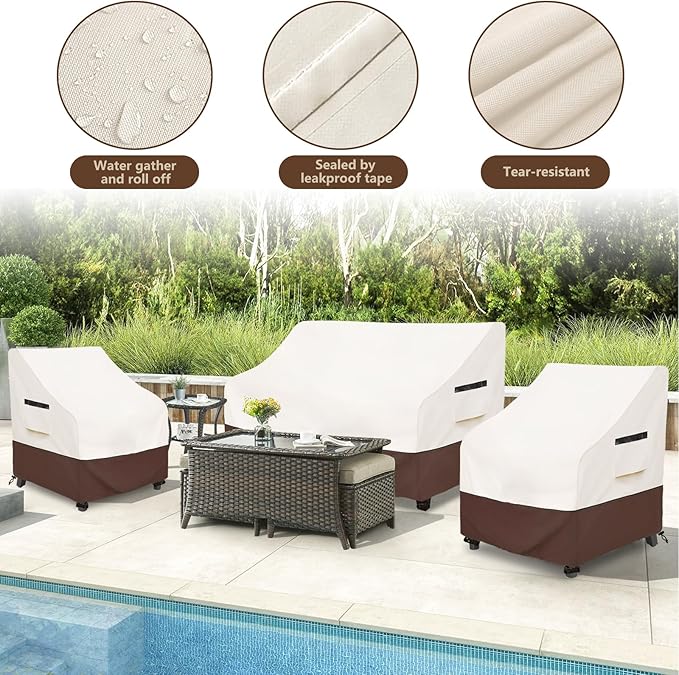 Patio Furniture Covers, 3 Piece Heavy Duty Waterproof Outdoor Furniture Cover - Image 3